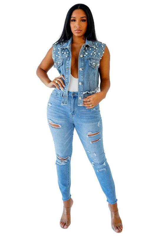 PEARL DENIM VEST