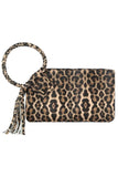 Leopard Cuff Handle Tassel Wristlet Clutch