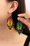 Boho seed bead feather drop earrings