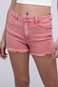 Acid Washed Frayed Cutoff Hem Shorts