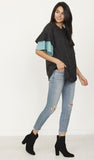 Color Block Sleeve Ruffle Knit Top