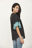 Color Block Sleeve Ruffle Knit Top