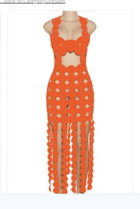 Orange Fringe Cut Out Dress