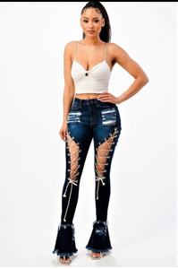 Chic Lace Up Cuff Jeans