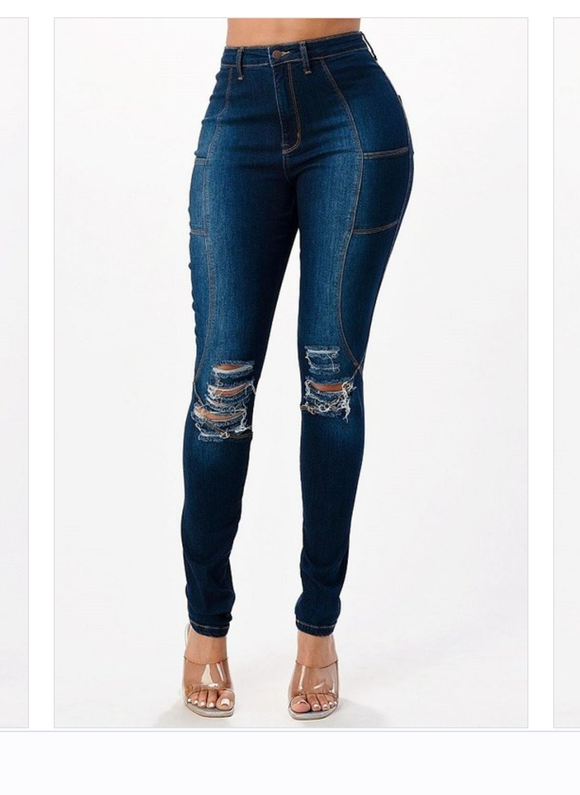 Distressed Knee High Rise Skinny Jeans